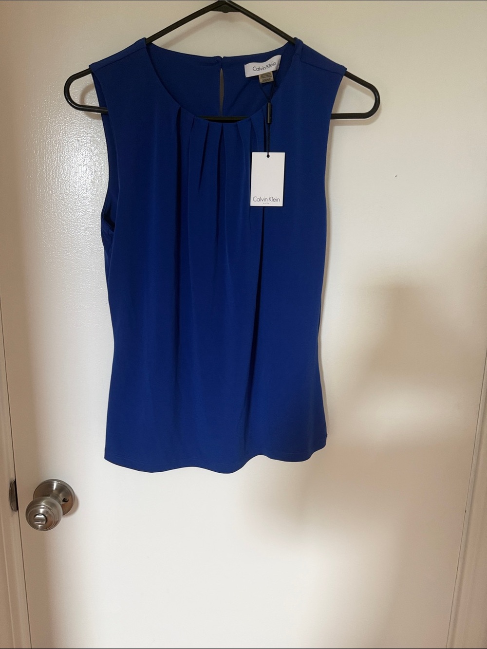 Calvin Klein Sleeveless Pleated Neck Camisole - Blue
